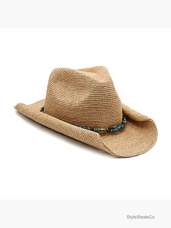 Raffia Straw Cowboy Hat, Crocheted Summer Sun Hat for Beach or Outdoor
